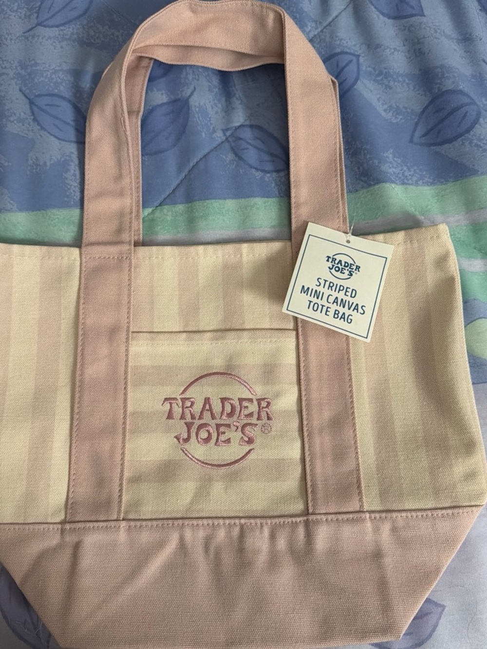 Trader Joe's Pink Striped Mini Canvas Tote Bag